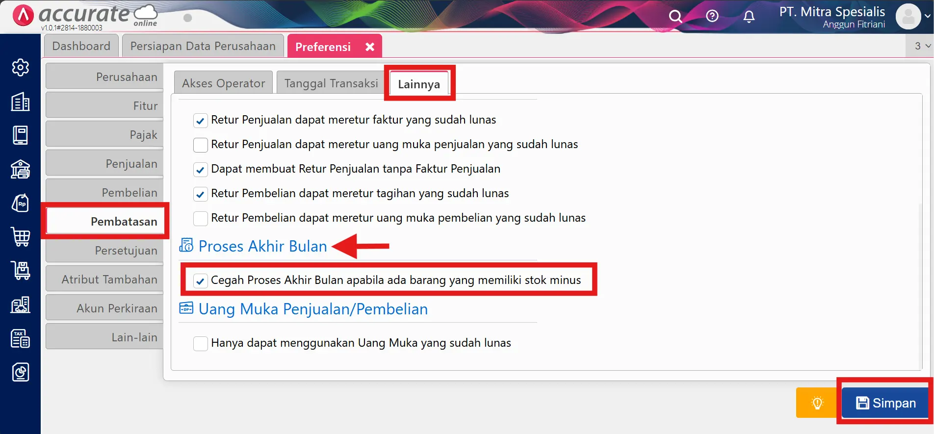 2 Mencegah Proses Akhir Bulan Jika Kuantitas Persediaan Minus